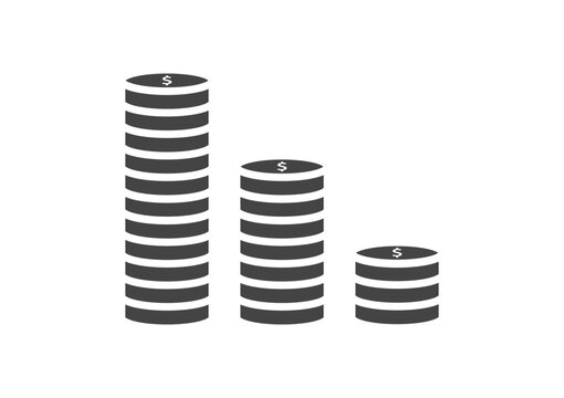 Decreasing stacked coins icon representing financial loss and economic decline