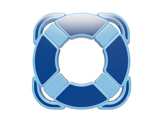 3D rendered lifebuoy icon featuring alternating light and dark blue segments with glossy reflective surfaces isolated on a transparent background © Trendy_Desing