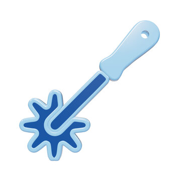 3D rendered light and dark blue tracing wheel tool for sewing and pattern making with a smooth plastic handle and... isolated on a transparent background