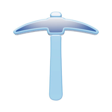 3D rendered light blue pickaxe icon with smooth glossy finish and rounded edges for mining or construction concepts isolated on a transparent background