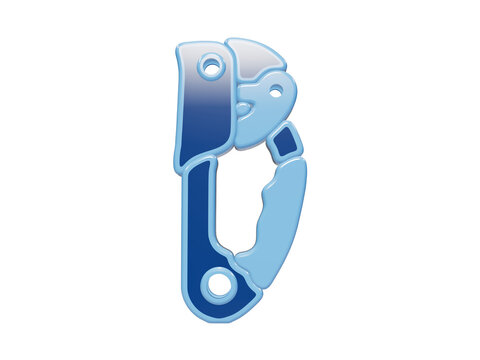Blue 3D climbing ascender tool with ergonomic grip and mechanical camming mechanism for mountaineering and rope access isolated on a transparent background