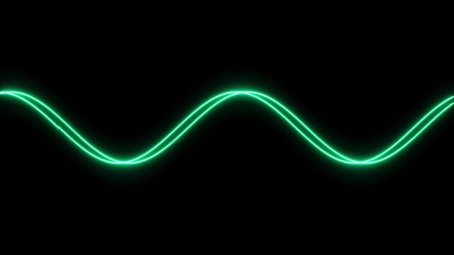 Neon green sine wave animation, glowing abstract digital signal background