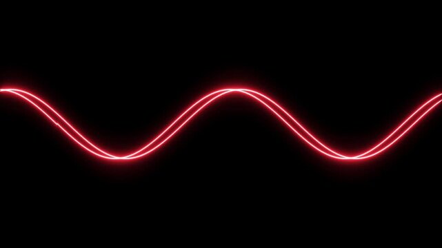 Red neon sine wave oscillating lines abstract motion background, glowing