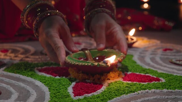Clay diya lamps lit during diwali celebration, Diwali, or Deepavali, is India's biggest and most important holiday.