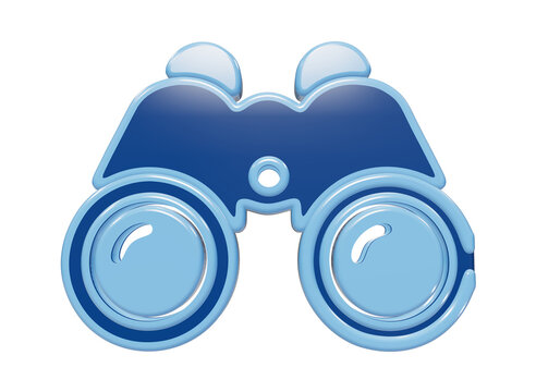Glossy 3D binoculars icon with blue gradient tones and rounded edges for wildlife observation and navigation concepts isolated on a transparent background