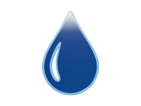 Glossy 3D blue water drop icon with light reflection and outline isolated on a transparent background