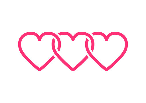 Three hearts initial logo on white background