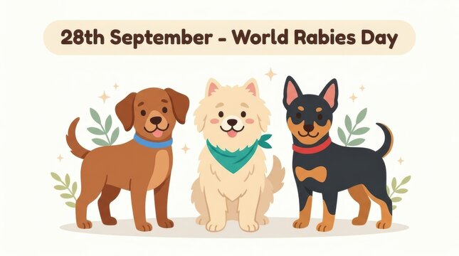 Three cute dogs standing together for world rabies day on 28th september Vector