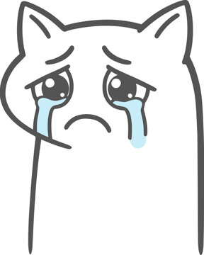 Funny cat minimalist linear drawing of a sad crying face with visible tears streaming down