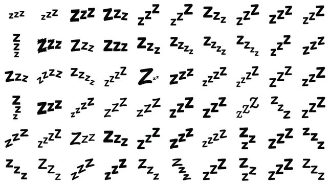 Various black letter z symbols representing sleep in a grid layout on white background paper