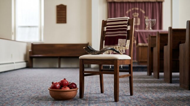 Empty sanctuary chair prepared for High Holiday service