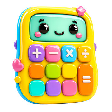 Cute 3d colorful cartoon calculator png file featuring a happy face design isolated on transparent background