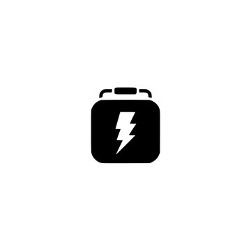 Defibrillator icon. Solid black glyph of an aed for cardiac emergency and rescue.