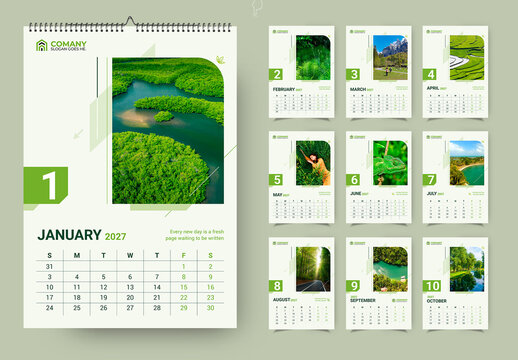 Modern Nature Theme 2027 Wall Calendar Template Design