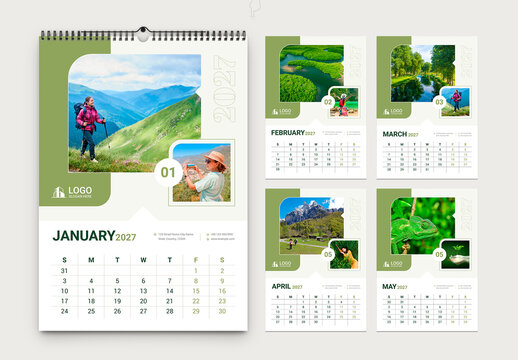 2027 Wall Calendar Design Template with Modern Travel & Nature Theme