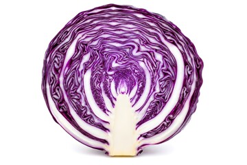 Obraz premium Whole Red Cabbage Cut in Half with Purple White Spiral Pattern