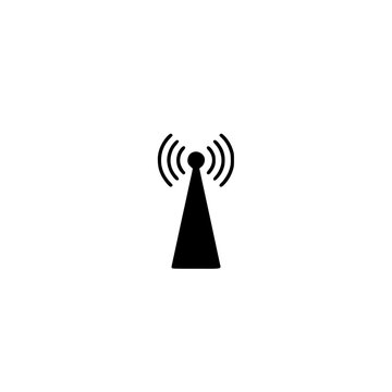 Broadcast icon. Solid black glyph of a broadcast tower for signal and communication.