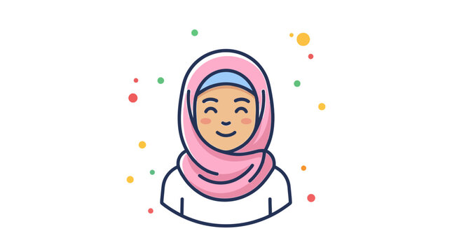 Smiling young woman wearing a pink hijab shown as a flat colorful vector portrait art piece