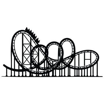 Roller coaster looping track silhouette vector illustration for amusement park fun concept.