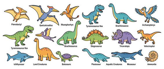 Cute Cartoon Dinosaur Collection Isolated Transparent Background © afira