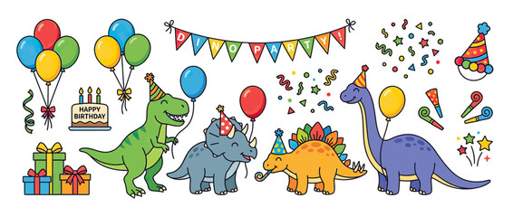Cute Dinosaur Birthday Party Elements Collection © afira