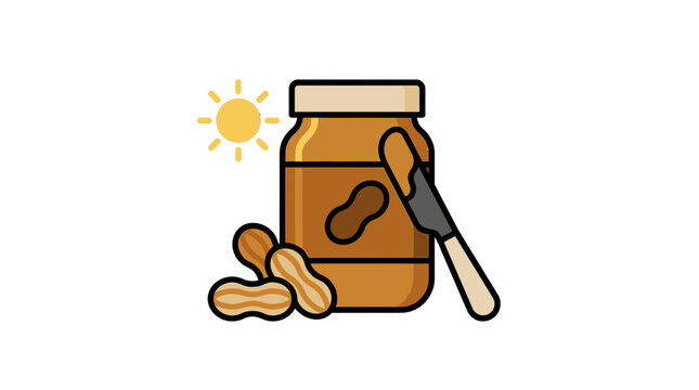 Peanut butter jar icon with sun and peanuts.