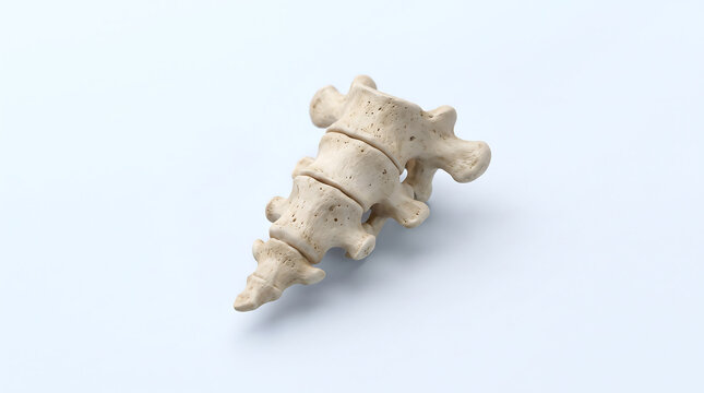 Anatomical model of human coccyx and sacrum tailbone vertebrae isolated on light blue background showing lower spine structure