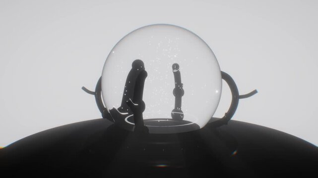 Mystical glass crystal ball on an ornate gothic stand contains swirling white magical particles against a bright studio background in 3D