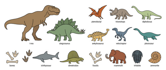 Collection of prehistoric creatures and fossils, isolated © rabiah