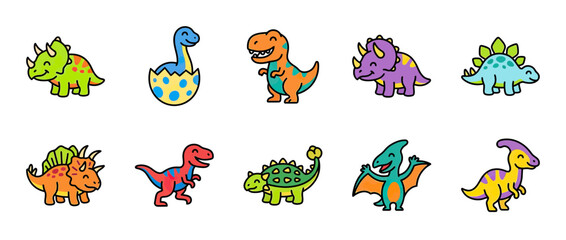 Cute Cartoon Dinosaur Collection Isolated Transparent Background © rabiah