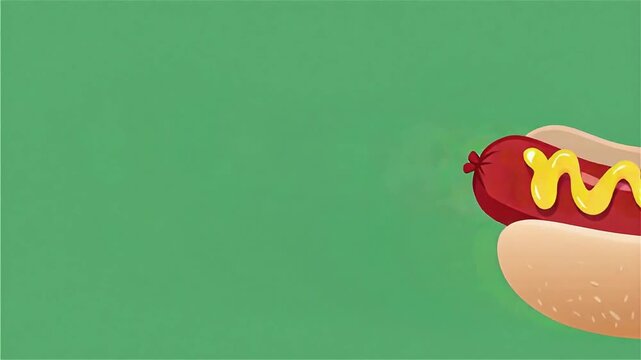Hot Dog with Yellow Mustard Zigzag Flat Vector Animation on Green Screen, 5 Seconds Video