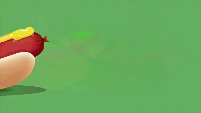 Hot Dog with Yellow Mustard Zigzag Flat Vector Animation on Green Screen, 5 Seconds Video