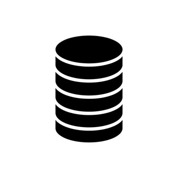 Black database cylinder stack icon for server hosting and digital storage concept.