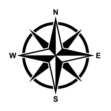 Classic black compass rose windrose vector icon for marine navigation and cartography.