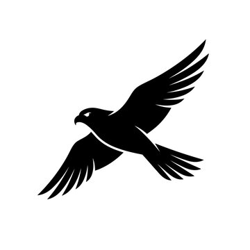 Soaring falcon bird black vector graphic on transparent background.
