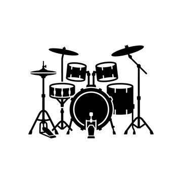 Acoustic drum kit silhouette icon for musical performance and percussion instrument marketing.