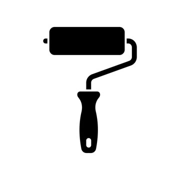 Paint roller tool silhouette icon for home improvement renovation and wall decorating projects.