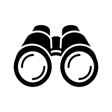 Black binoculars icon vector illustration for sightseeing and exploration design projects.