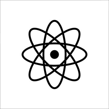 Atomic structure line icon showing electrons orbiting nucleus for science concepts.