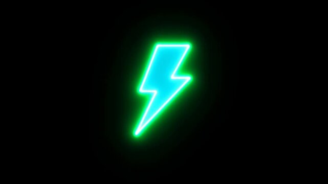 Neon green lightning burst resolves into a glowing electric bolt against a black background