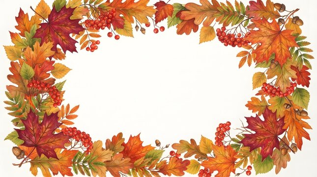 Beautiful watercolor autumn leaves frame for a festive thanksgiving border design