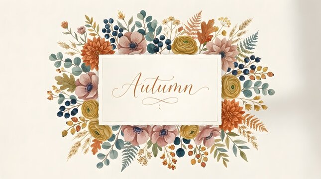 Beautiful watercolor floral thanksgiving border with elegant autumn foliage and leaves