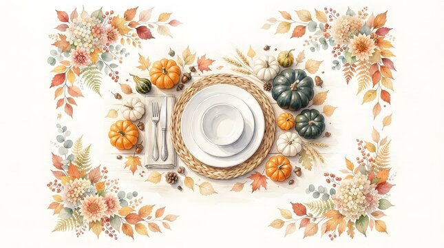 Elegant thanksgiving border featuring autumn pumpkins and seasonal floral foliage decorations