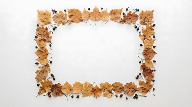 Decorative thanksgiving border made of autumn leaves on a white background