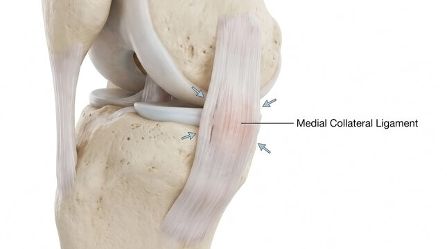Anatomical medical illustration of the lateral collateral ligament of the knee with knee anatomy knee joint orthopedic health