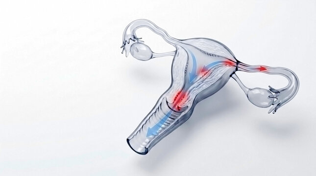 Medical illustration representing fertilization process with sperm traveling towards the egg human reproduction egg cell