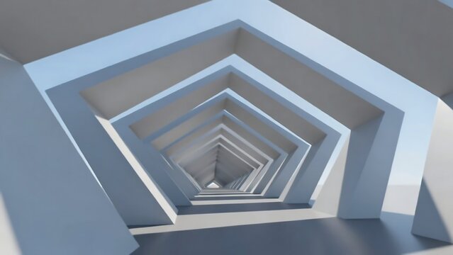 Pentagonal tunnel made of concrete arches recedes into the distance.