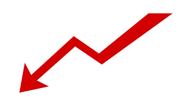 Red Downward Trend Line Chart Arrow for Decline Financial Isolated on Transparent Background PNG