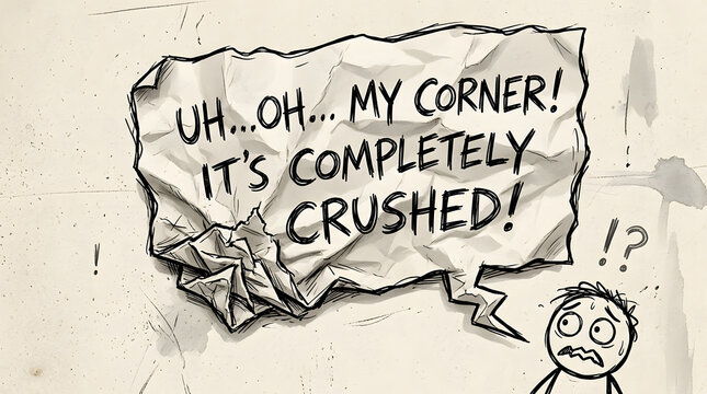 Hand drawn comic speech bubble with crushed corner text