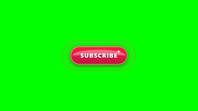 Animated subscribe button with bell notification on green screen background.